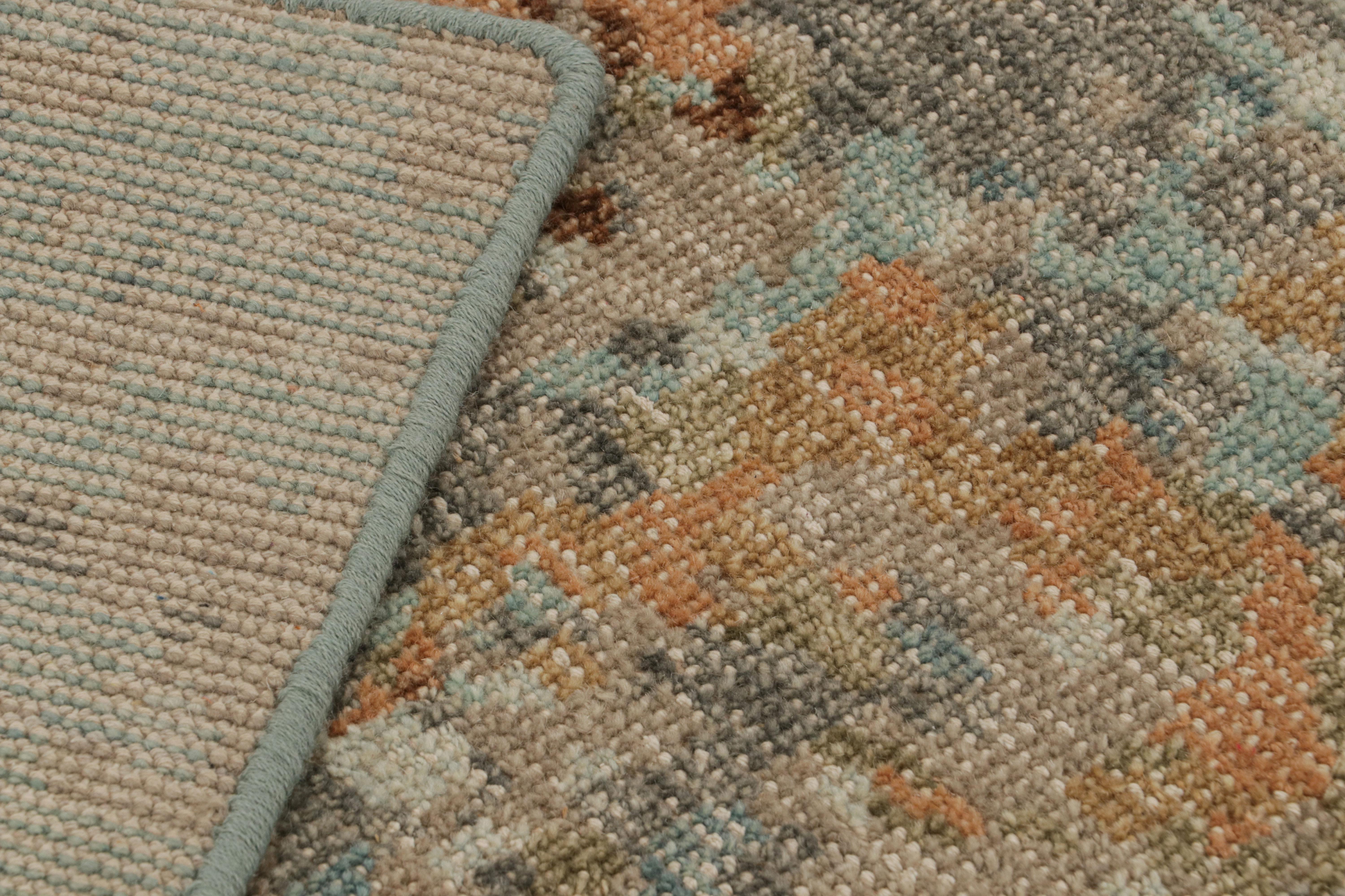 Wool Rug & Kilim’s Distressed Contemporary Pictorial Rug in Blue and Amber Tones For Sale