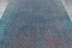 Rug & Kilim’s Distressed Contemporary Rug with Greek Key Lattice in Blue Hues