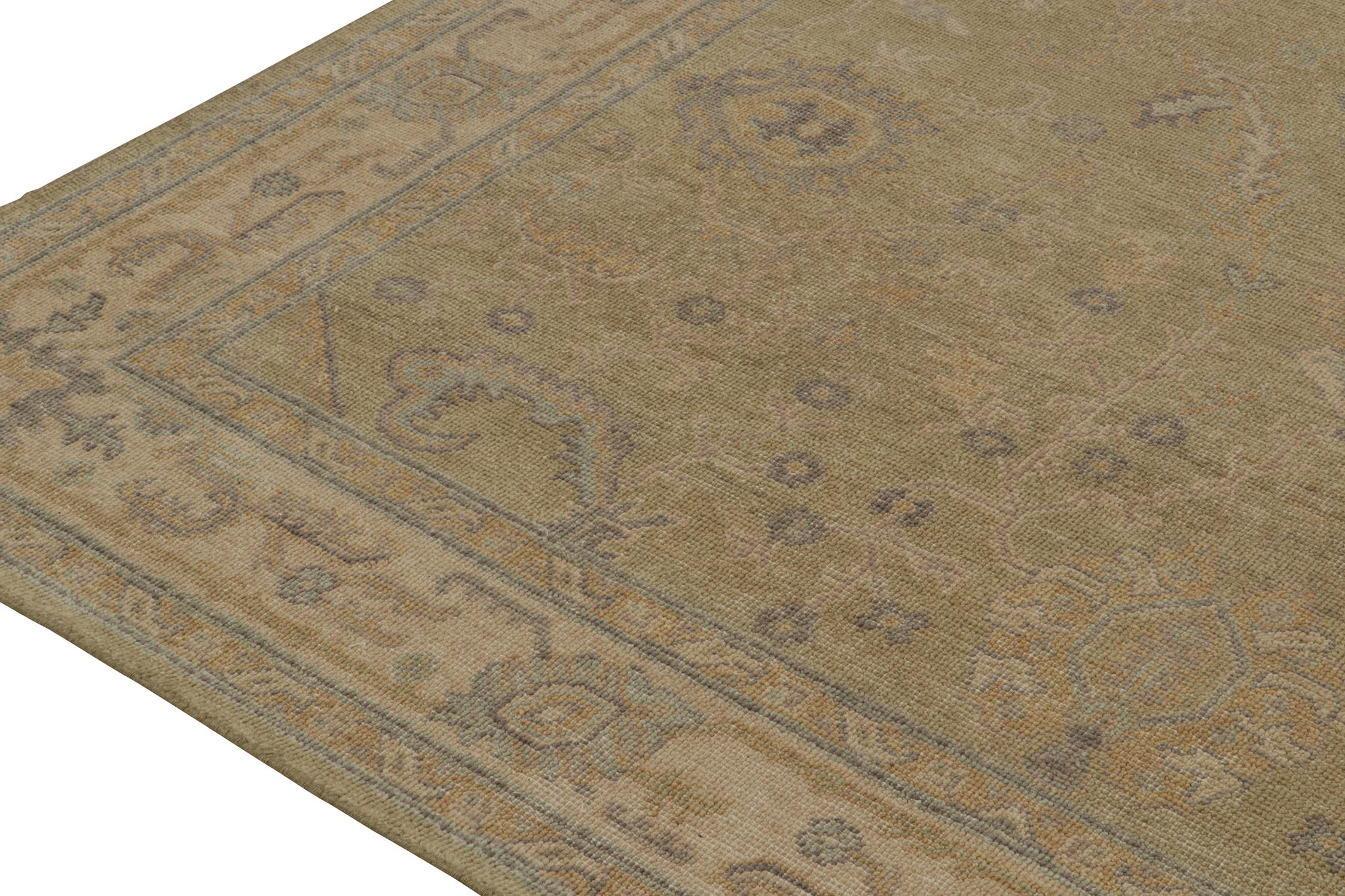 Rug & Kilim’s Distressed Custom Rug Design in Green with Beige and Blue Pattern In New Condition For Sale In Long Island City, NY