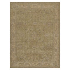 Rug & Kilim’s Distressed Custom Rug Design in Green with Beige and Blue Pattern