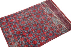 Rug & Kilim's Distressed Custom Rug Sample in Red and Blue Geometric Patterns