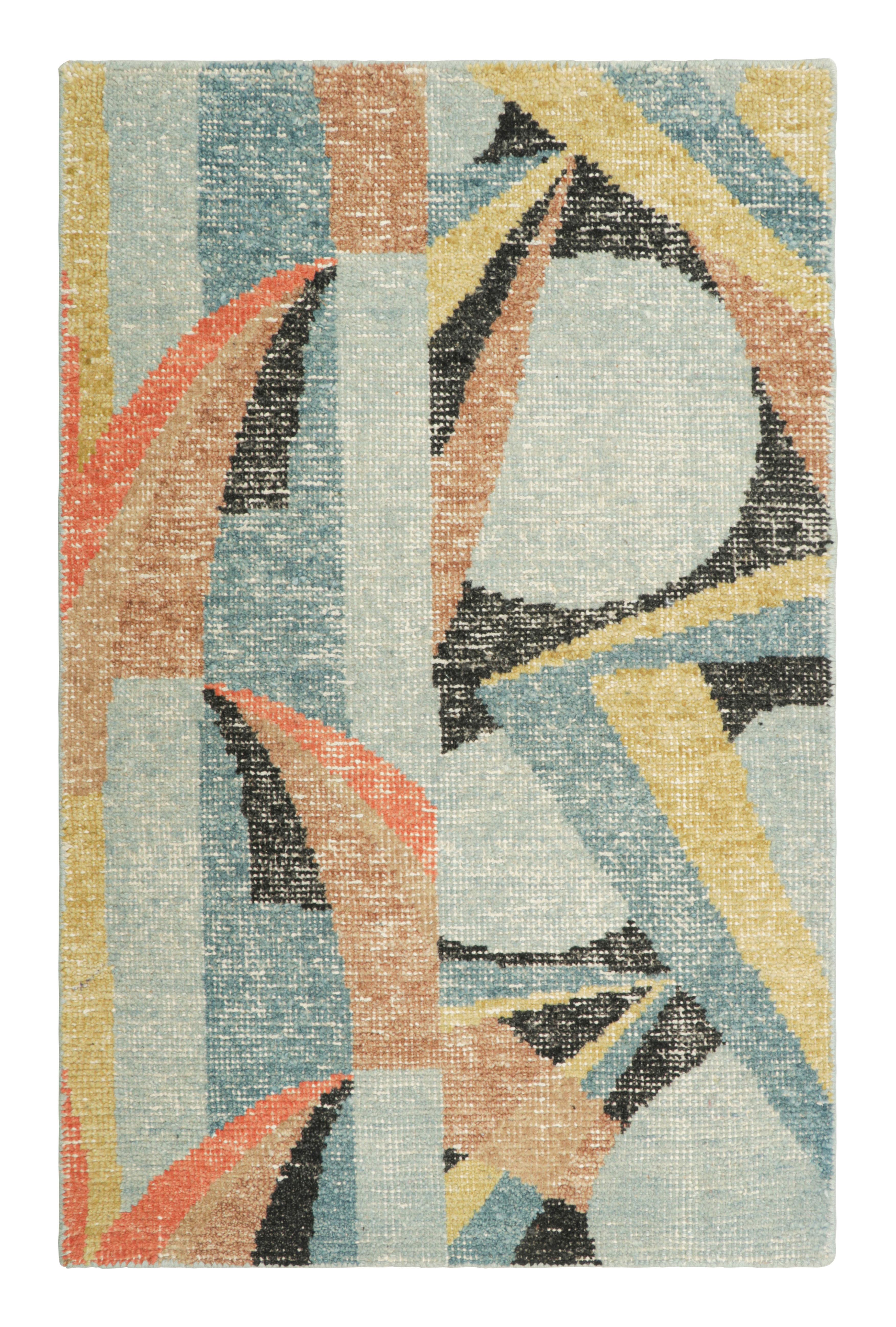 Hand-Knotted Rug & Kilim’s Distressed Custom Rug Sample with Polychromatic Abstract Patterns For Sale