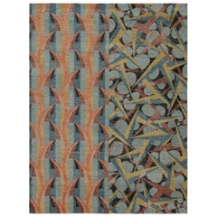 Rug & Kilim’s Distressed Deco Rug In Blue & Beige-Brown Geometric Patterns
