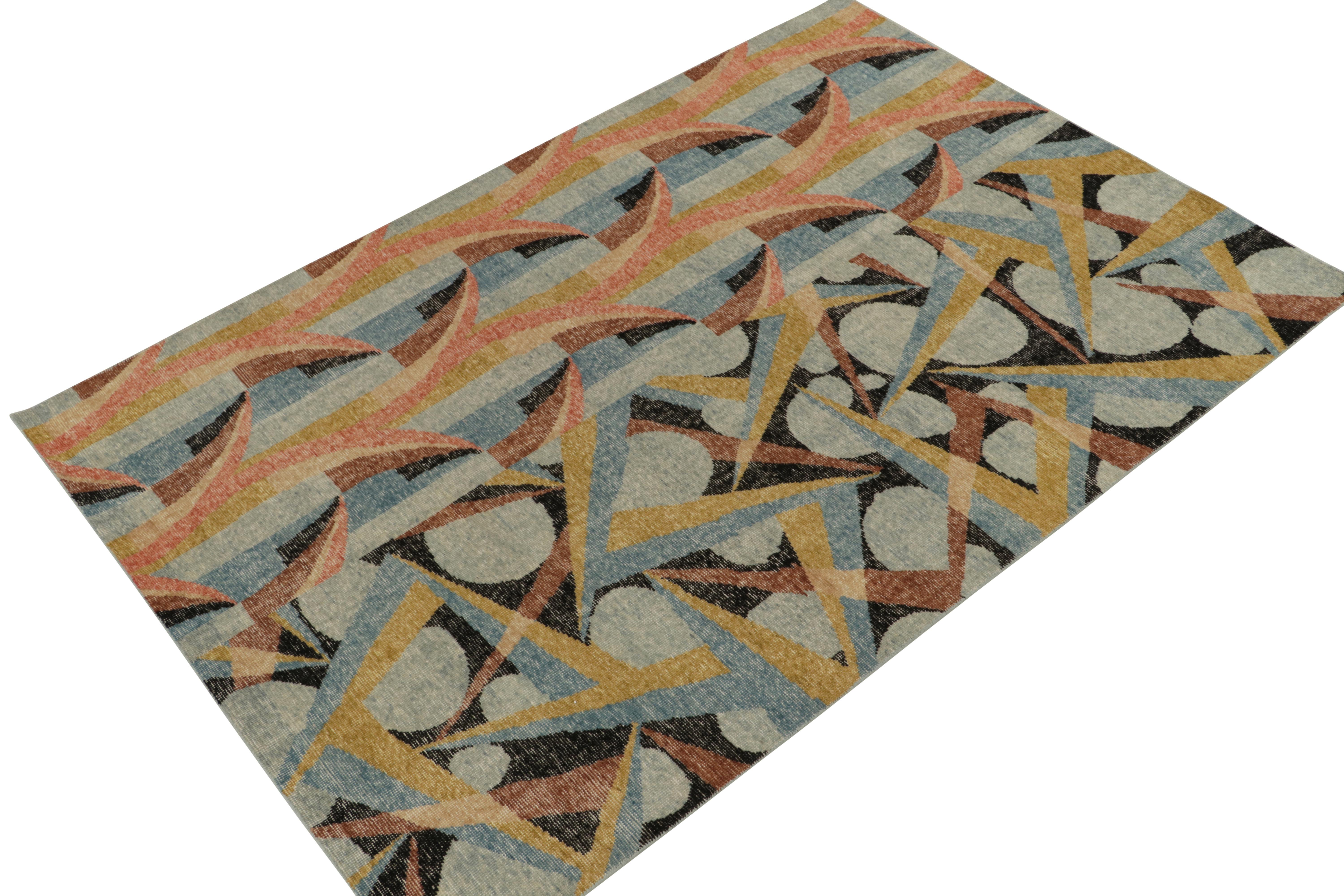 A scintillating 6x9 hand-knotted wool rug from Rug & Kilim’s Homage Collection; a bold textural encyclopedia of patterns and styles. 

On the Design: This creation marks a bold take on Art Deco through a mid-century modern lens in a vivid, lively