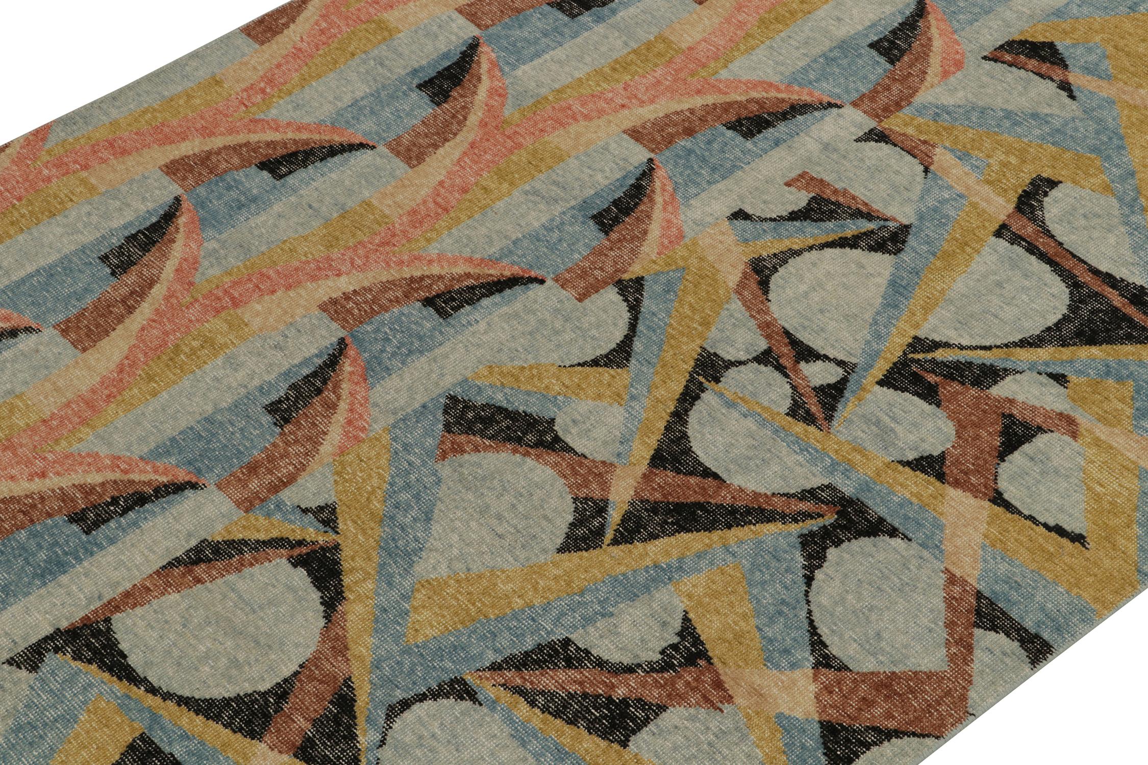 Teppich & Kilims Distressed im Deko-Stil in Blau & Beige-Brown mit geometrischen Mustern (Indisch) im Angebot