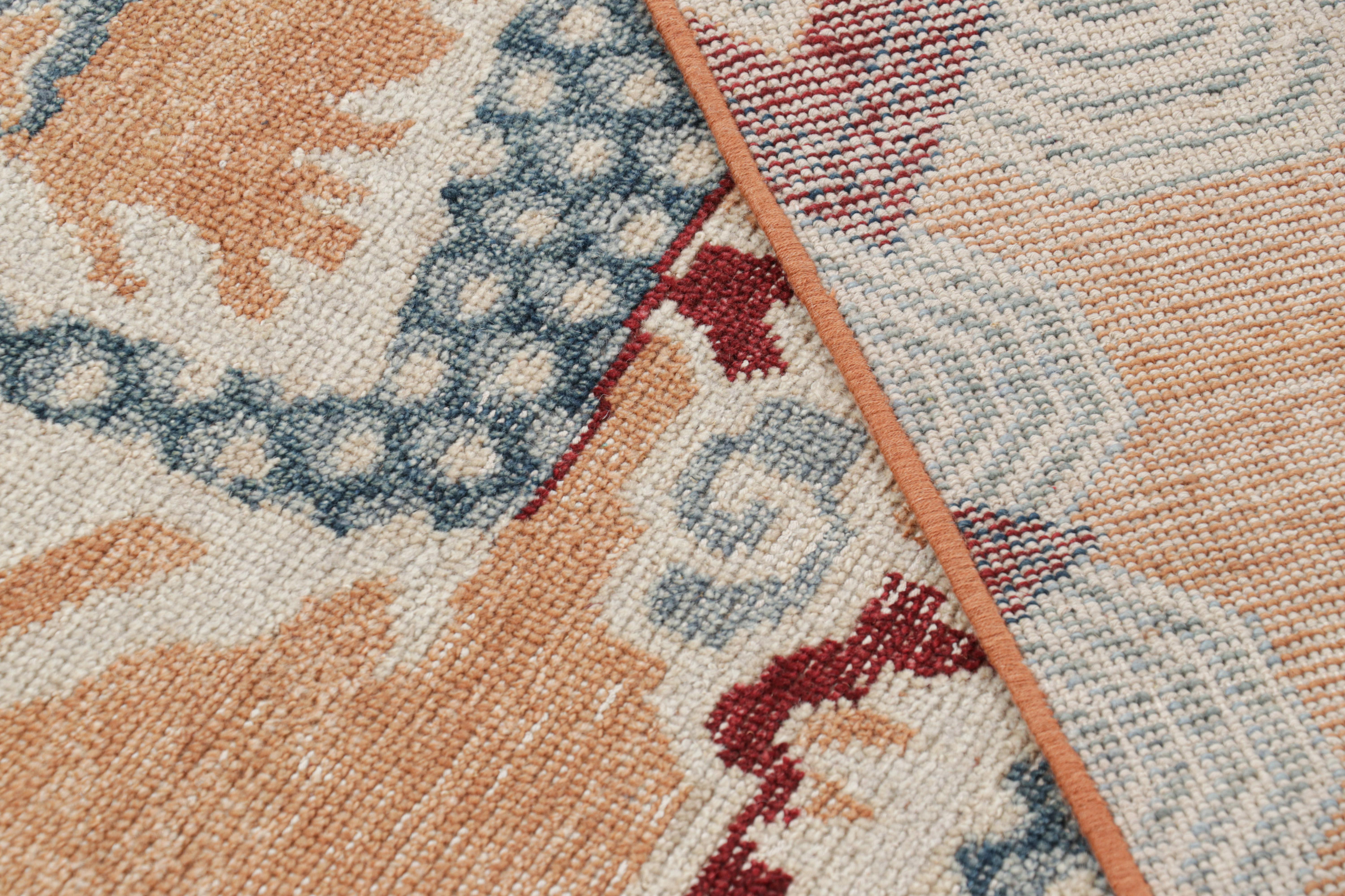 Wool Rug & Kilim’s Distressed Dragon Rug in Blue, Gold and Red Pictorial Patterns For Sale