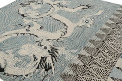 Rug & Kilim’s Distressed Dragon Rug in Blue, Gray and Black Pictorial Patterns