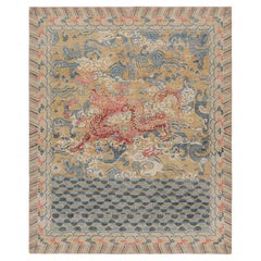 Rug & Kilim: Tappeto Dragon Distressed con motivi pittorici blu, ocra e rossi
