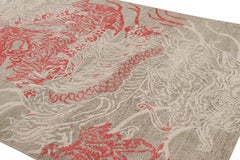 Rug & Kilim’s Distressed Dragon Rug in Red, Gray and White Pictorial Patterns