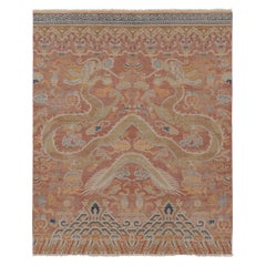 Rug & Kilim’s Distressed Dragon Rug, Rust and Gold with Dramatic Pictorials