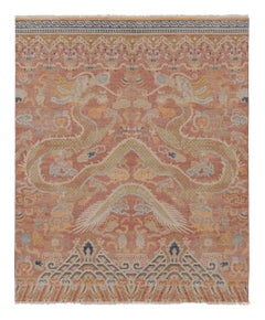 Rug & Kilim’s Distressed Dragon Rug, Rust and Gold with Dramatic Pictorials