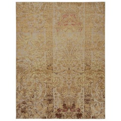 Rug & Kilim - Tappeto europeo invecchiato con motivi floreali beige-marrone e oro