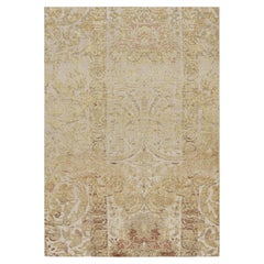 Rug & Kilim’s Distressed European Rug in Beige-brown & Gold Florals