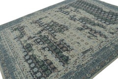 Rug & Kilim’s Distressed European Rug in Blue and teal with Floral Patterns