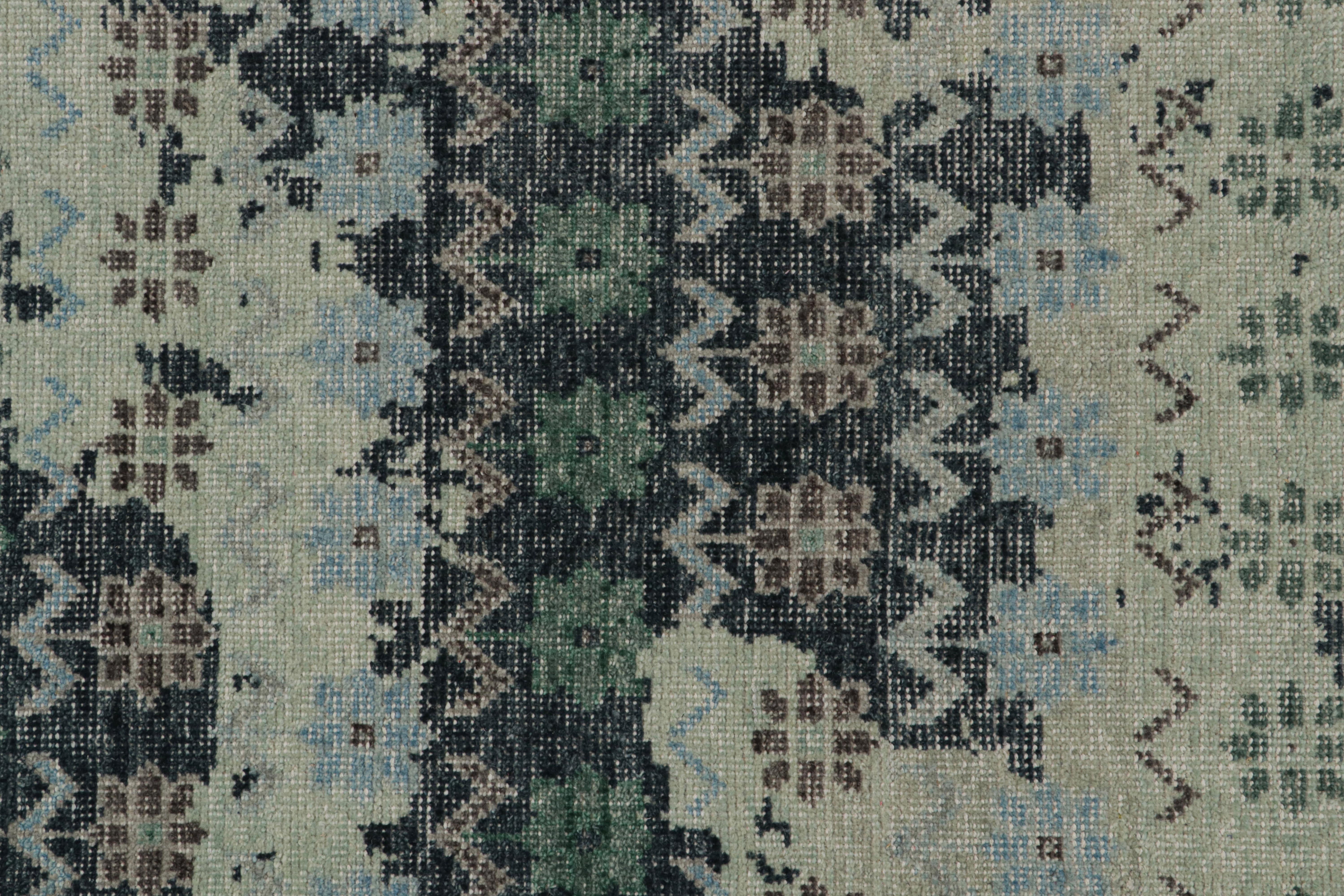 Rug & Kilim’s Distressed European Rug in Blue and teal with Floral Patterns In New Condition For Sale In Long Island City, NY
