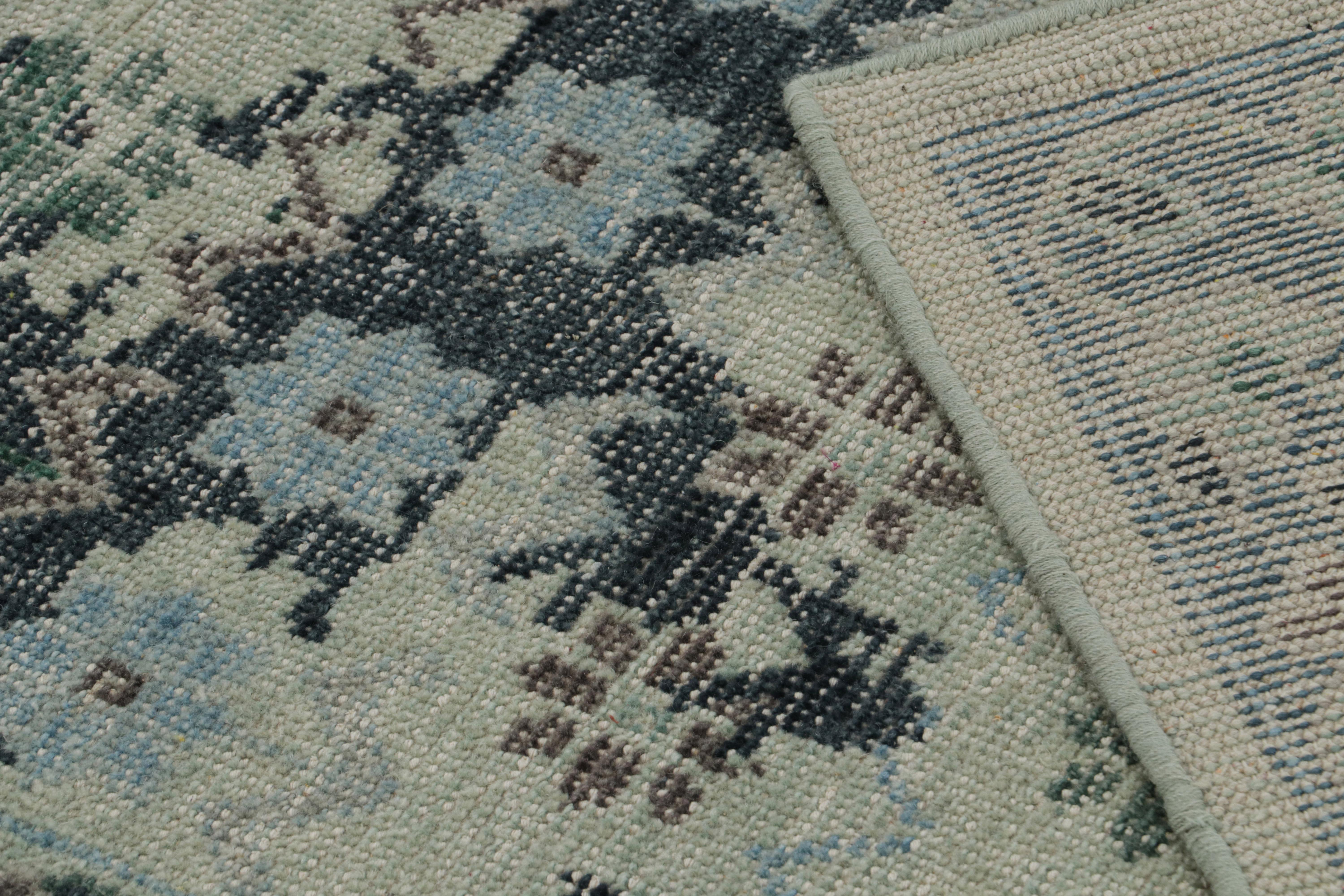 Contemporary Rug & Kilim’s Distressed European Rug in Blue and teal with Floral Patterns For Sale