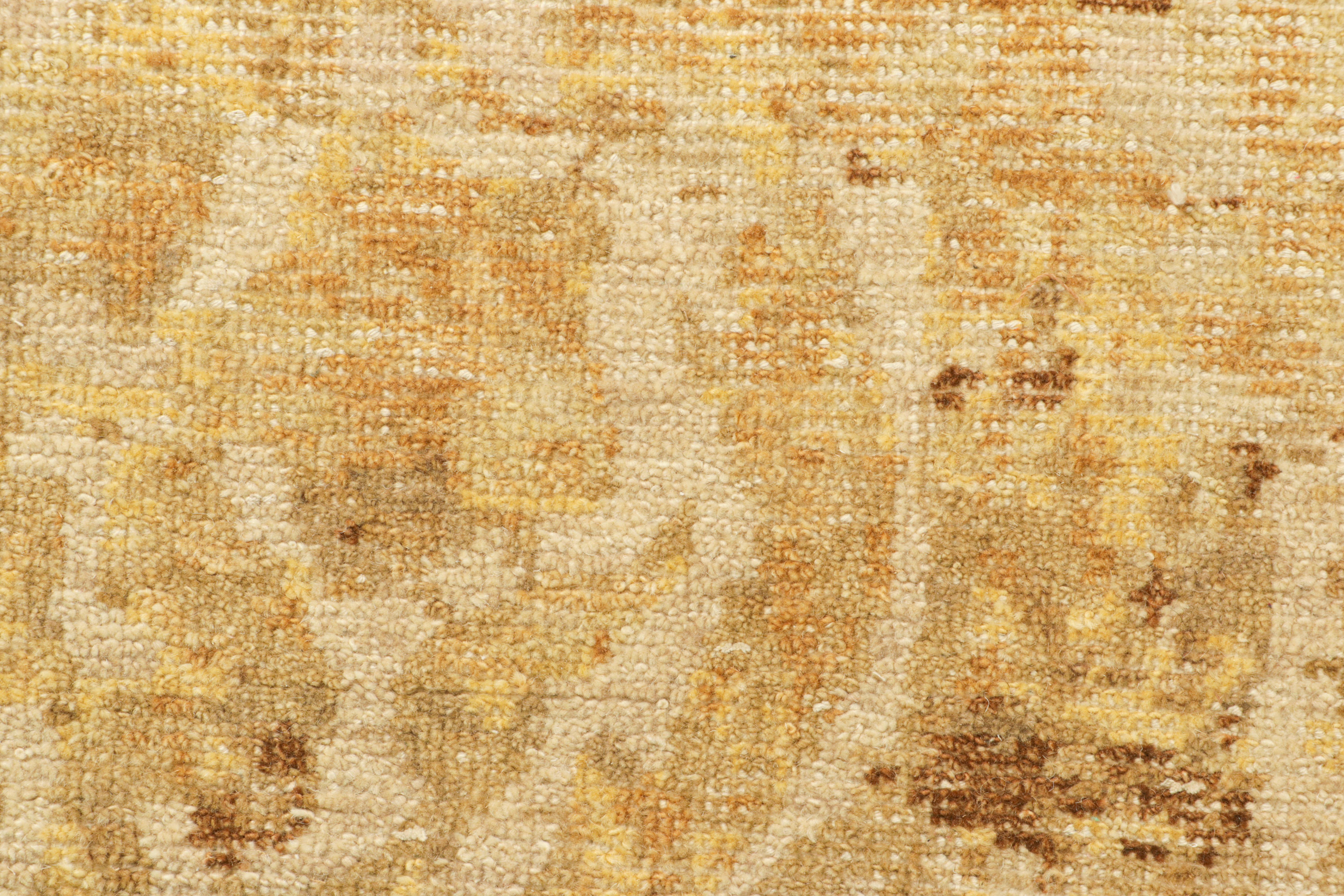 Indian Rug & Kilim’s Distressed European Square Rug in Beige-brown & Gold Florals For Sale
