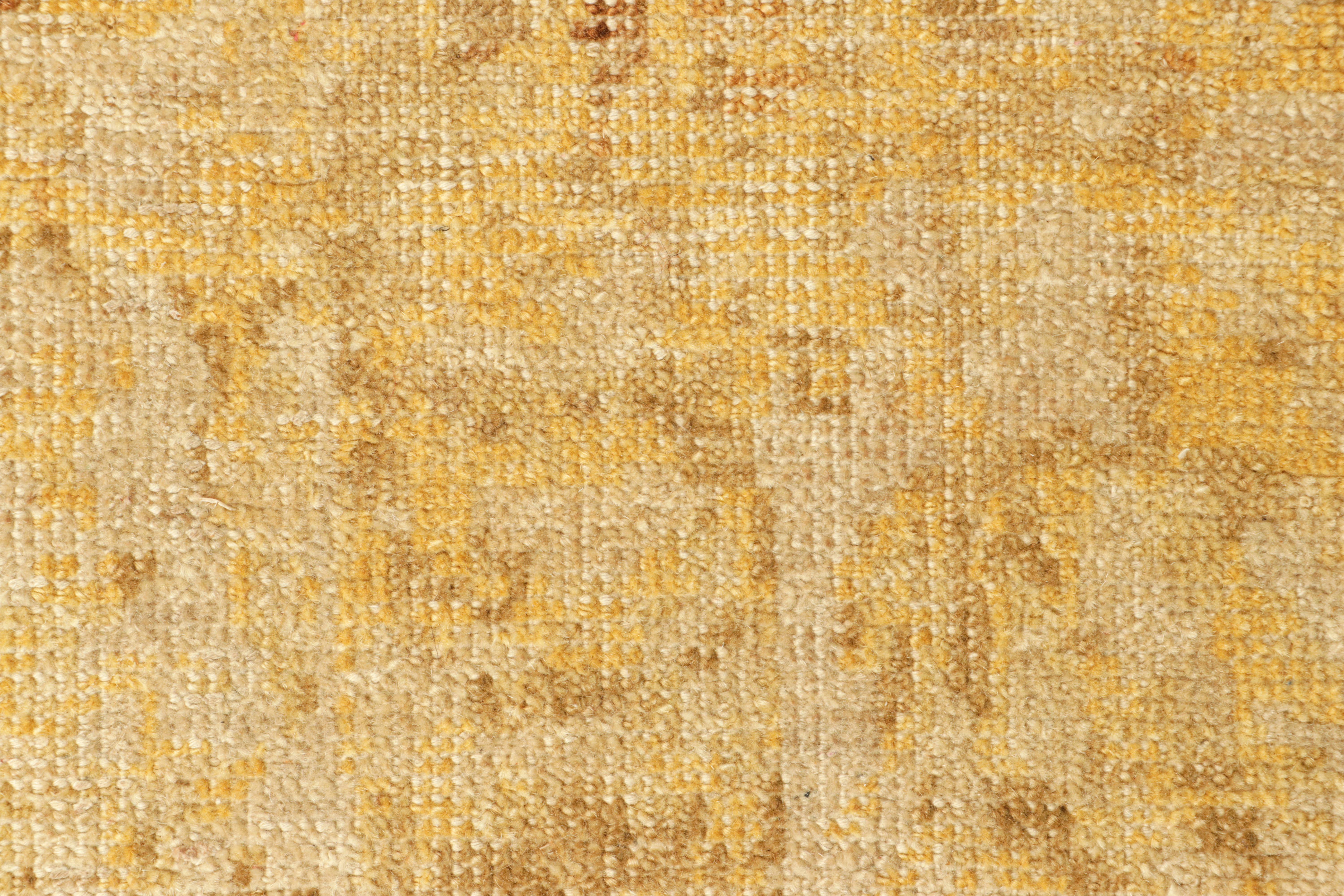 Indian Rug & Kilim’s Distressed European Square Rug in Beige-brown & Gold Florals For Sale