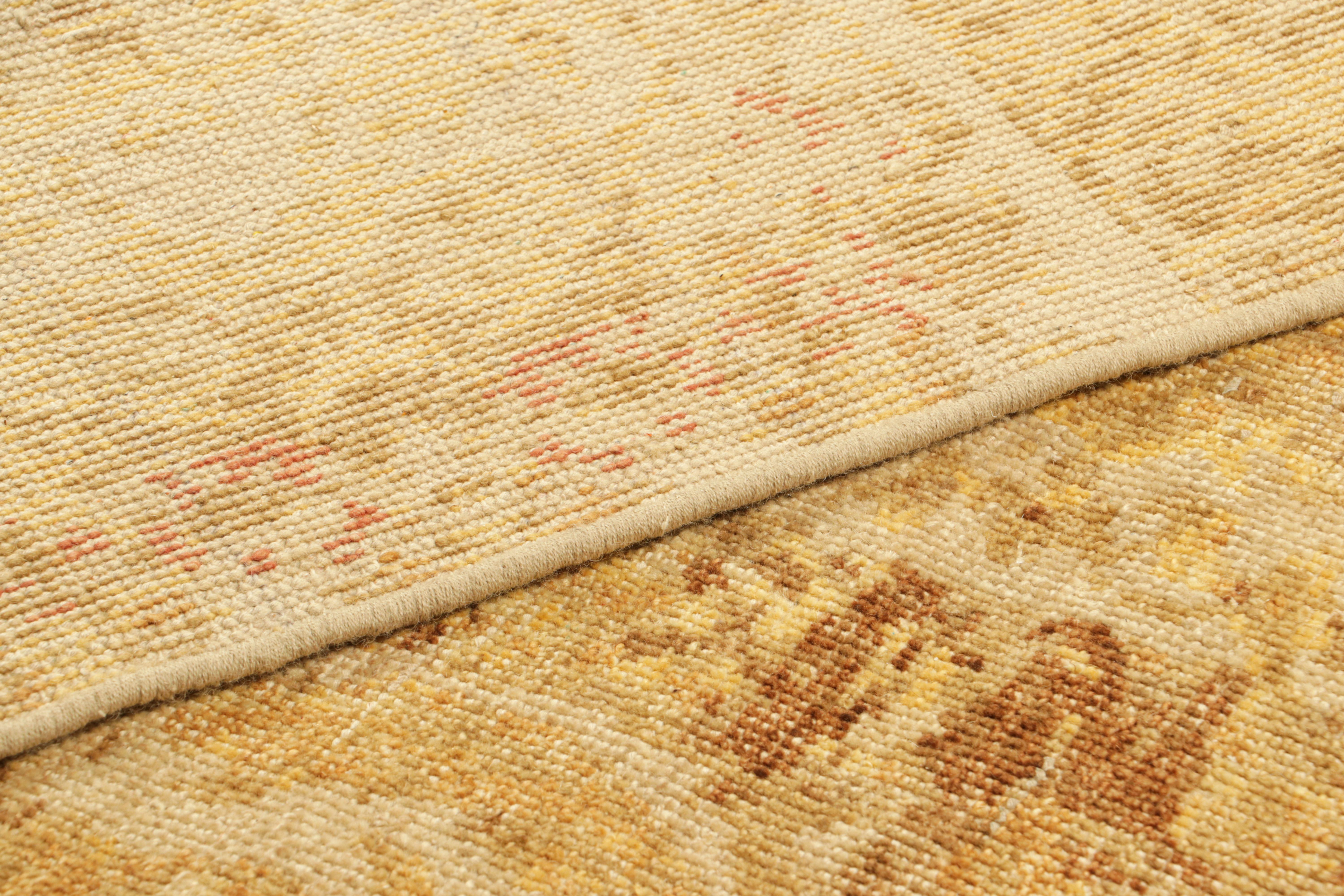 Wool Rug & Kilim’s Distressed European Square Rug in Beige-brown & Gold Florals For Sale