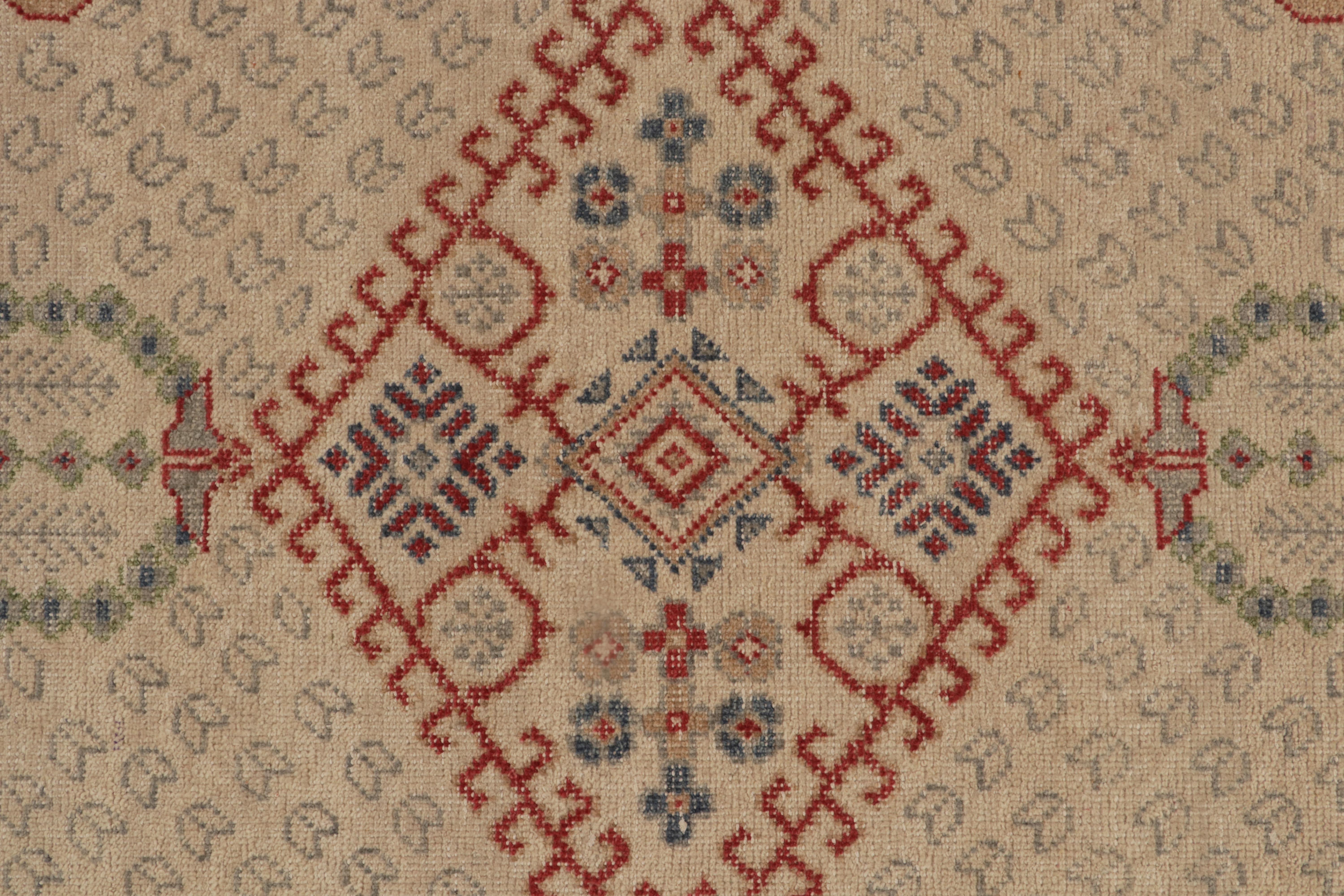 Hand-Knotted Rug & Kilim’s Distressed Ghiordes Style Rug in Greige, Green, Red Medallion For Sale