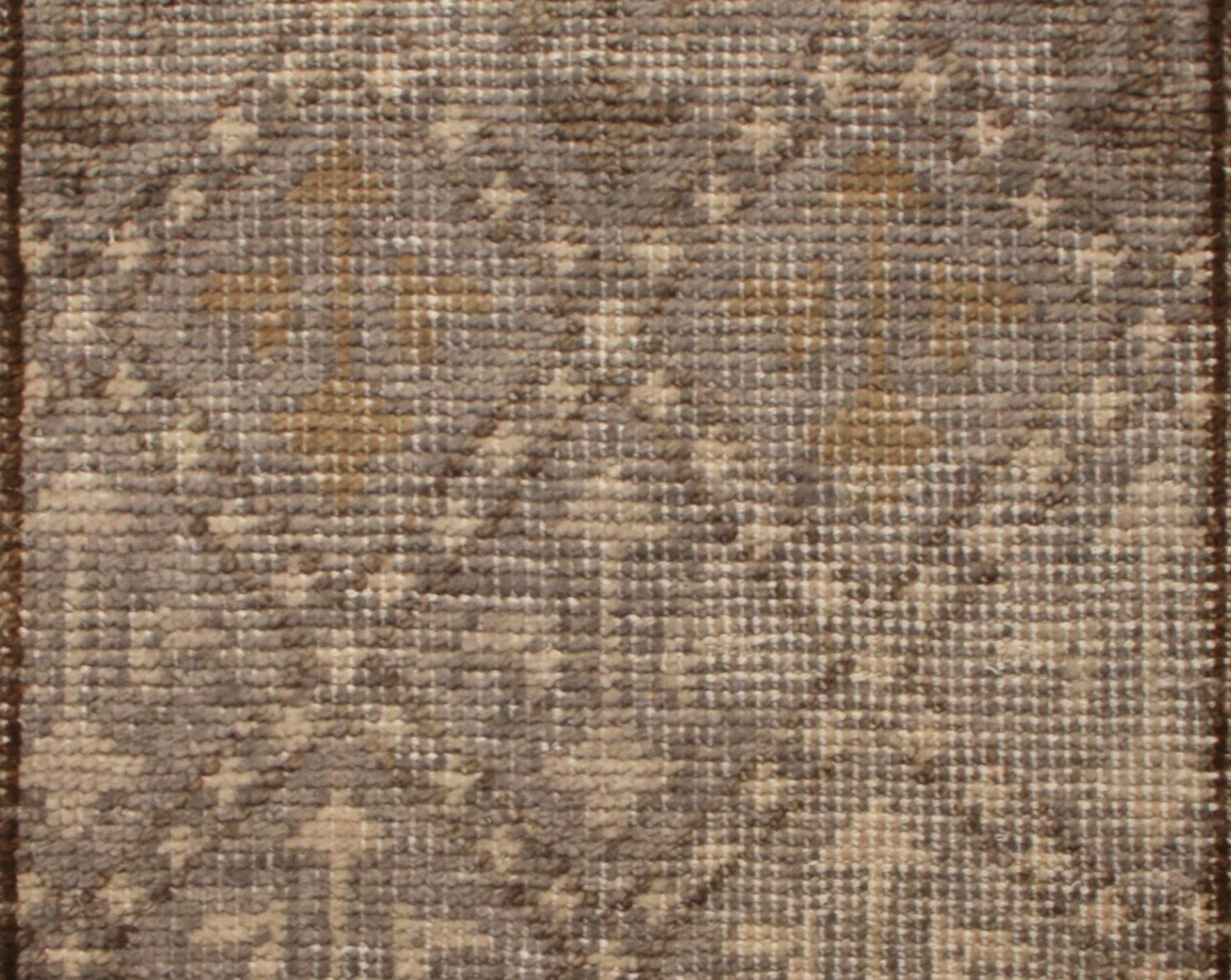 Other Rug & Kilim’s Distressed Gift Sized Rug, Beige-Brown Geometric Design For Sale