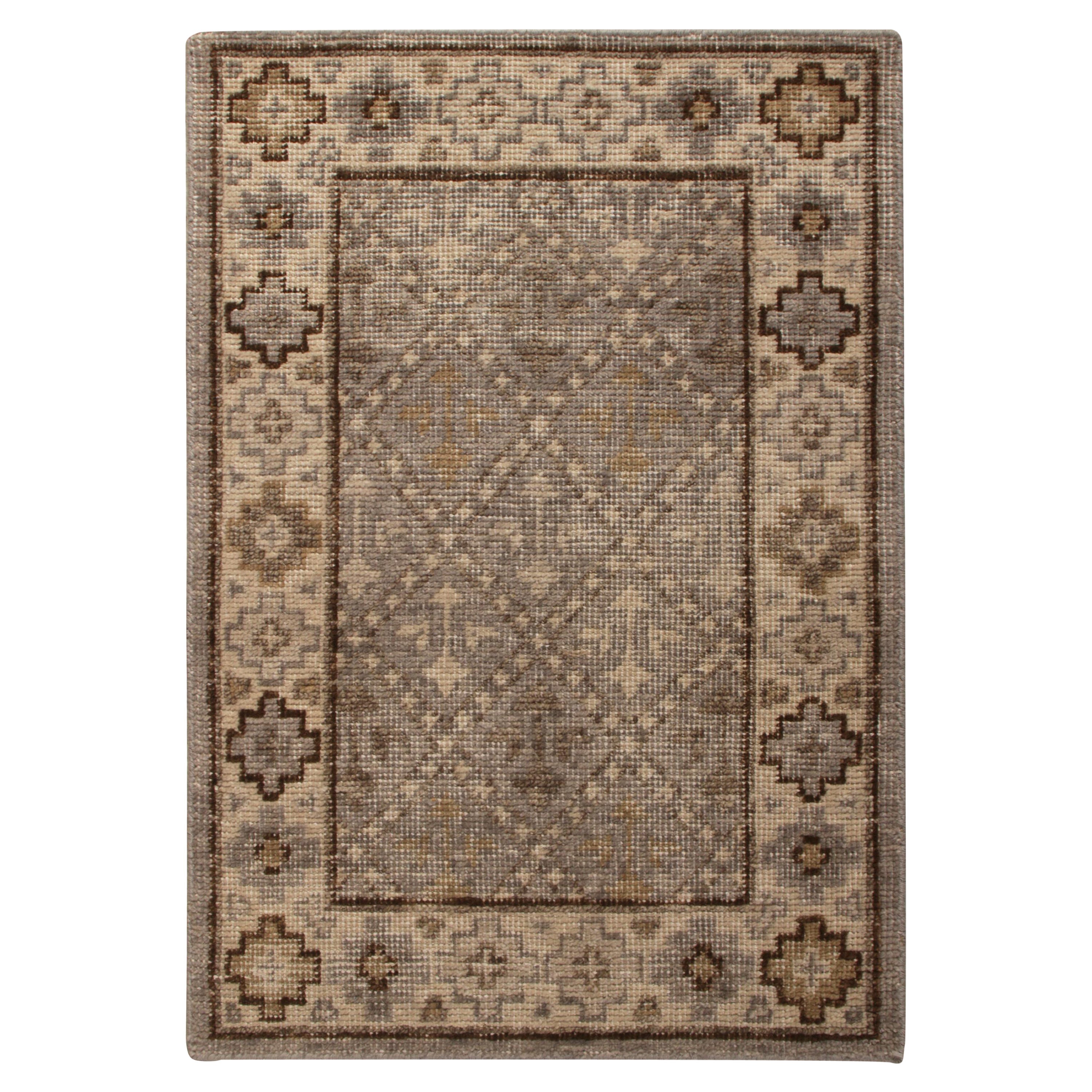 Rug & Kilim’s Distressed Gift Sized Rug, Beige-Brown Geometric Design