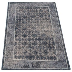 Rug & Kilim’s Distressed Gift Sized Rug, Blue Khotan Style Geometric Design