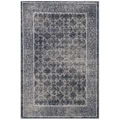 Rug & Kilim’s Distressed Gift Sized Rug, Blue Khotan Style Geometric Design