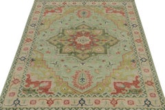 Rug & Kilim’s Distressed Heriz Serapi Style Rug with Green Floral Medallion