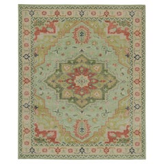 Rug & Kilim’s Distressed Heriz Serapi Style Rug with Green Floral Medallion