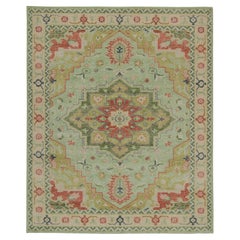 Tapis de style Heriz Serapi en mauvais tat avec mdaillon floral vert de Rug & Kilim