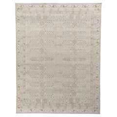 Rug & Kilim’s Distressed Khotan Style Custom Rug in Blue, Gray Geometric Pattern