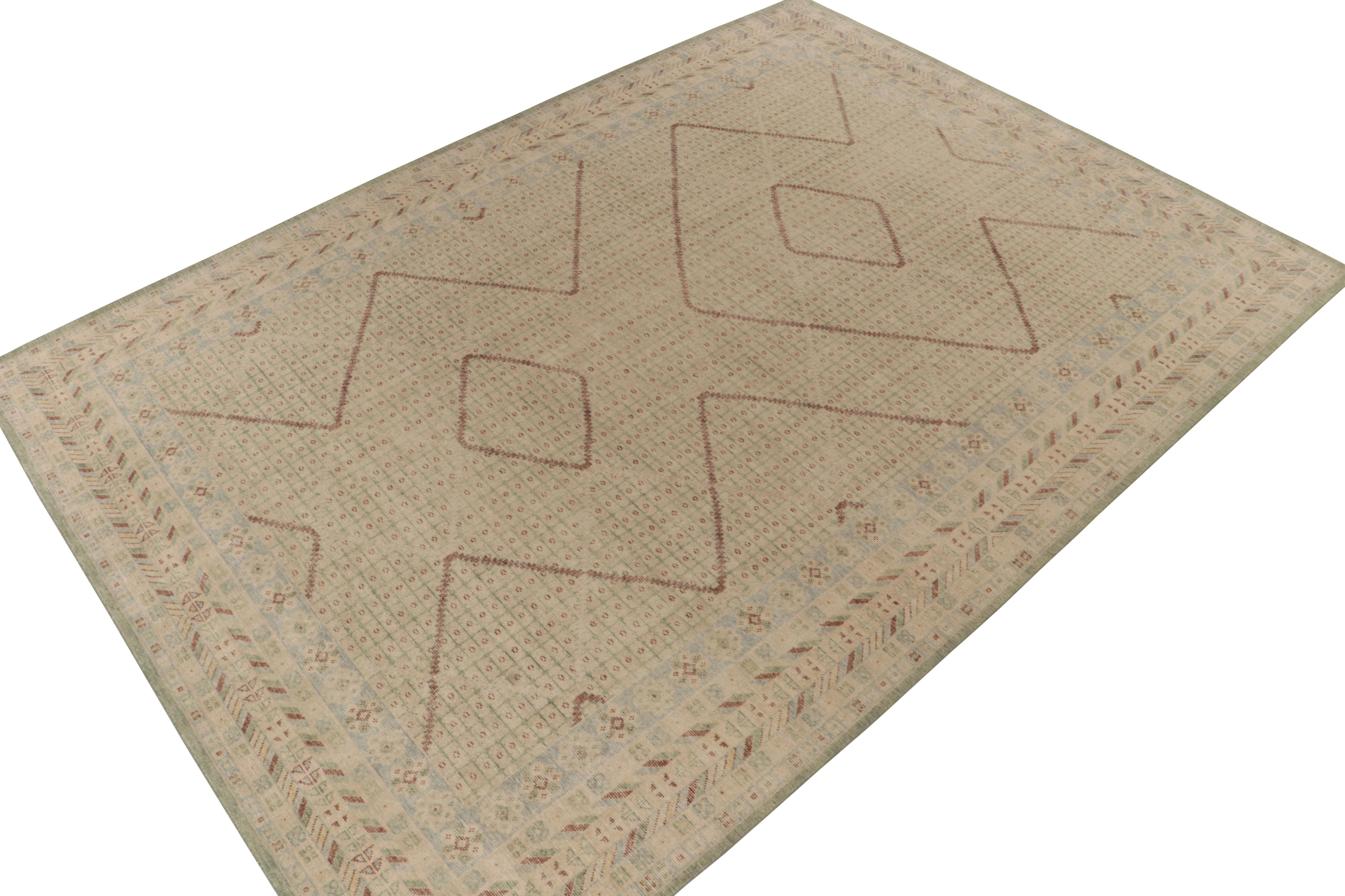 A 10x14 hand-knotted wool rug from Rug & Kilim’s Homage Collection.

On the Design: Inspired by Khotan Samarkand rugs, the vision reimagines classic traditional motifs & floral geometric patterns in beige-brown with a beautiful marriage of soft