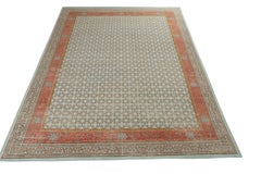 Rug & Kilim's Distressed Khotan Style Teppich in Blau und Orange Geometrisches Muster