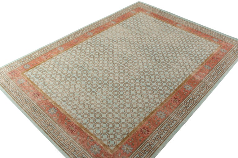 Rug and Kilim’s Distressed Khotan Style Rug in Blue and Orange