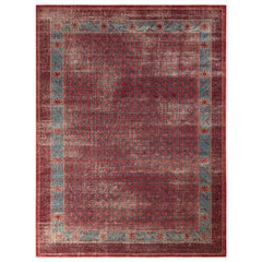 Teppich & Kilims Distressed Khotan-Teppich im Stil in Blau und Orange mit geometrischem Muster