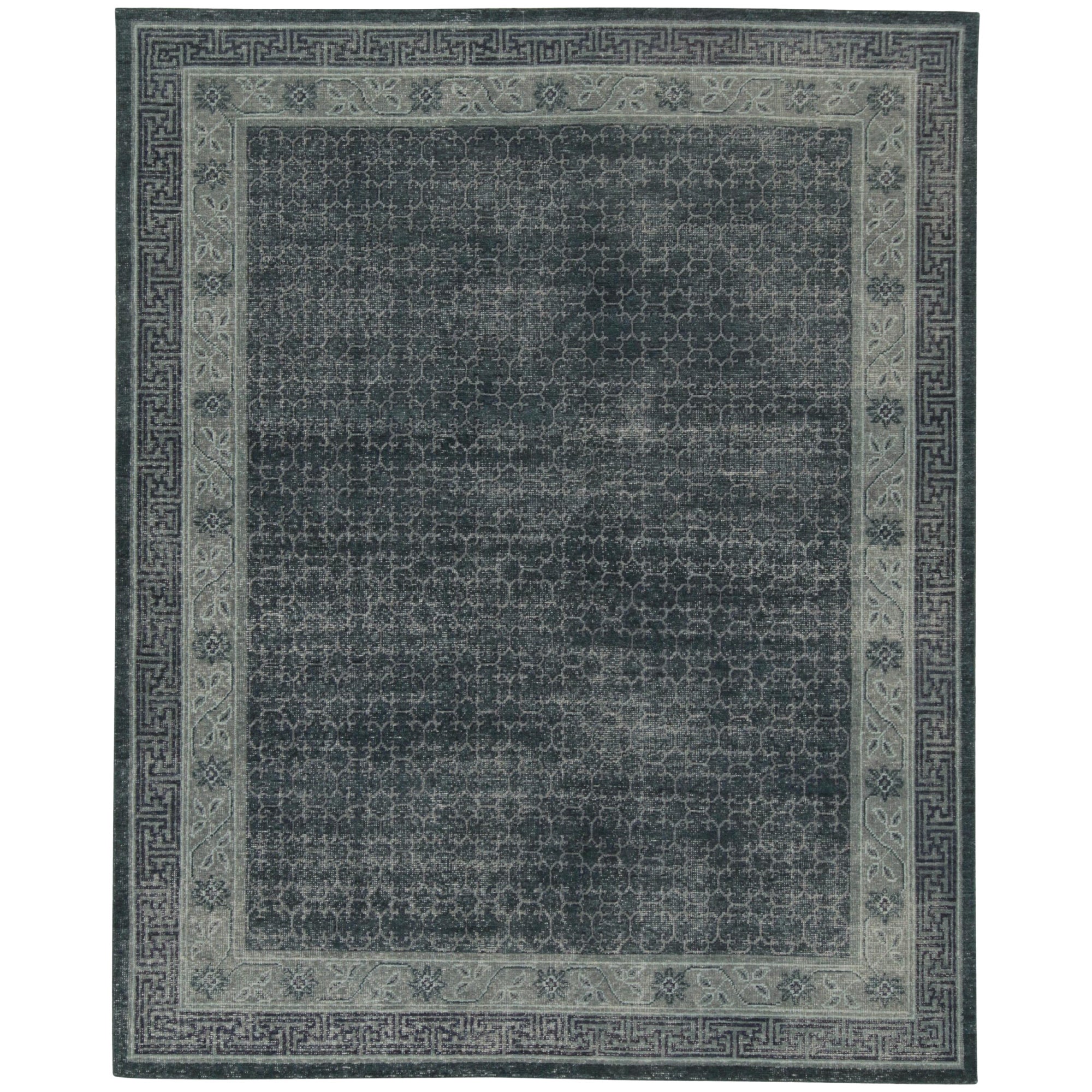 Tapis Distressed Khotan de Rug & Kilim à motifs géométriques bleus et gris