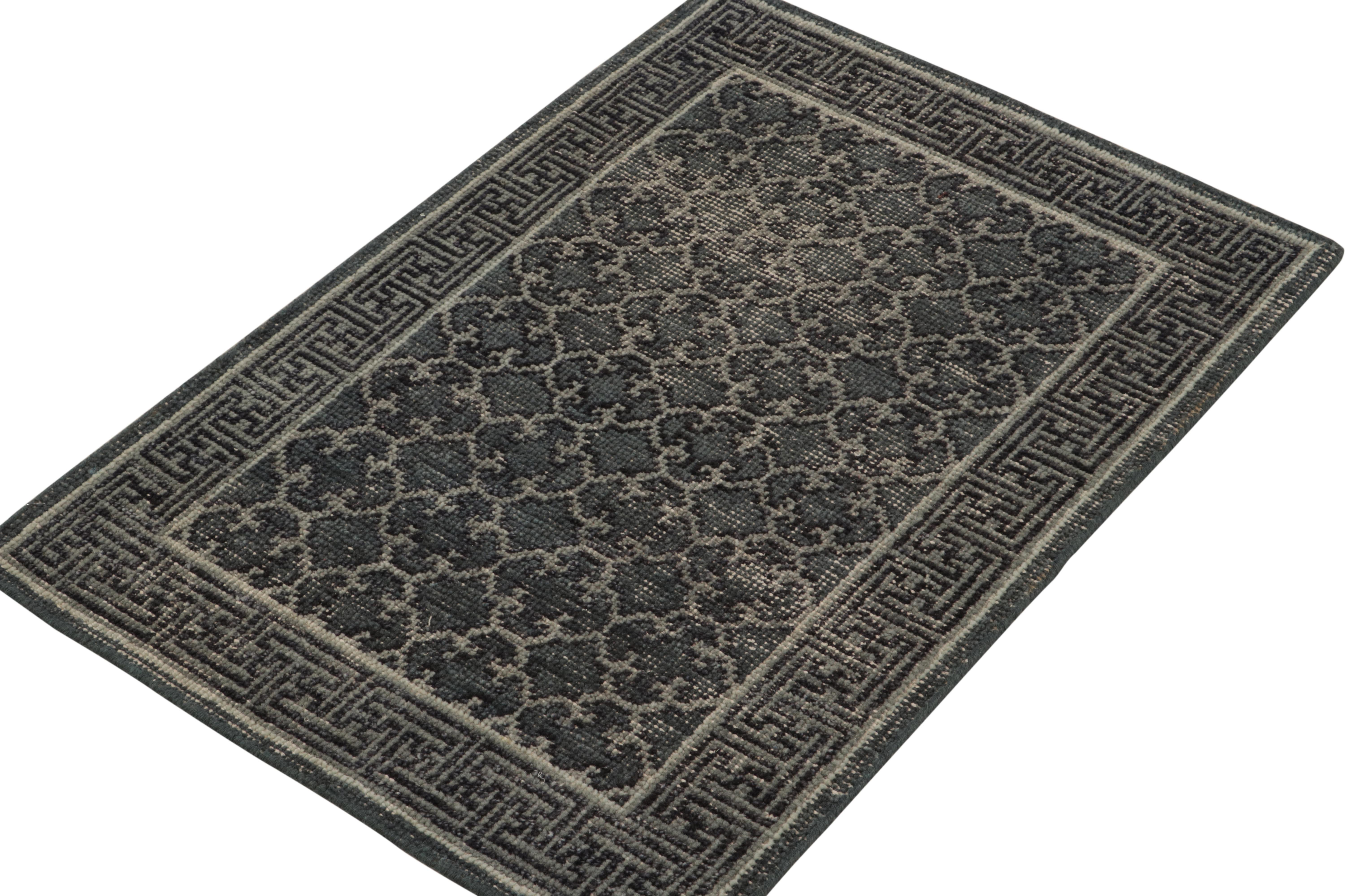 An elegant 2x3 hand-knotted wool rug from Rug & Kilim’s Homage Collection—a bold textural encyclopedia of celebrated patterns and styles. 

This classic style is inspired by antique Khotan Samarkand rugs of the early 20th century, reimagined in a
