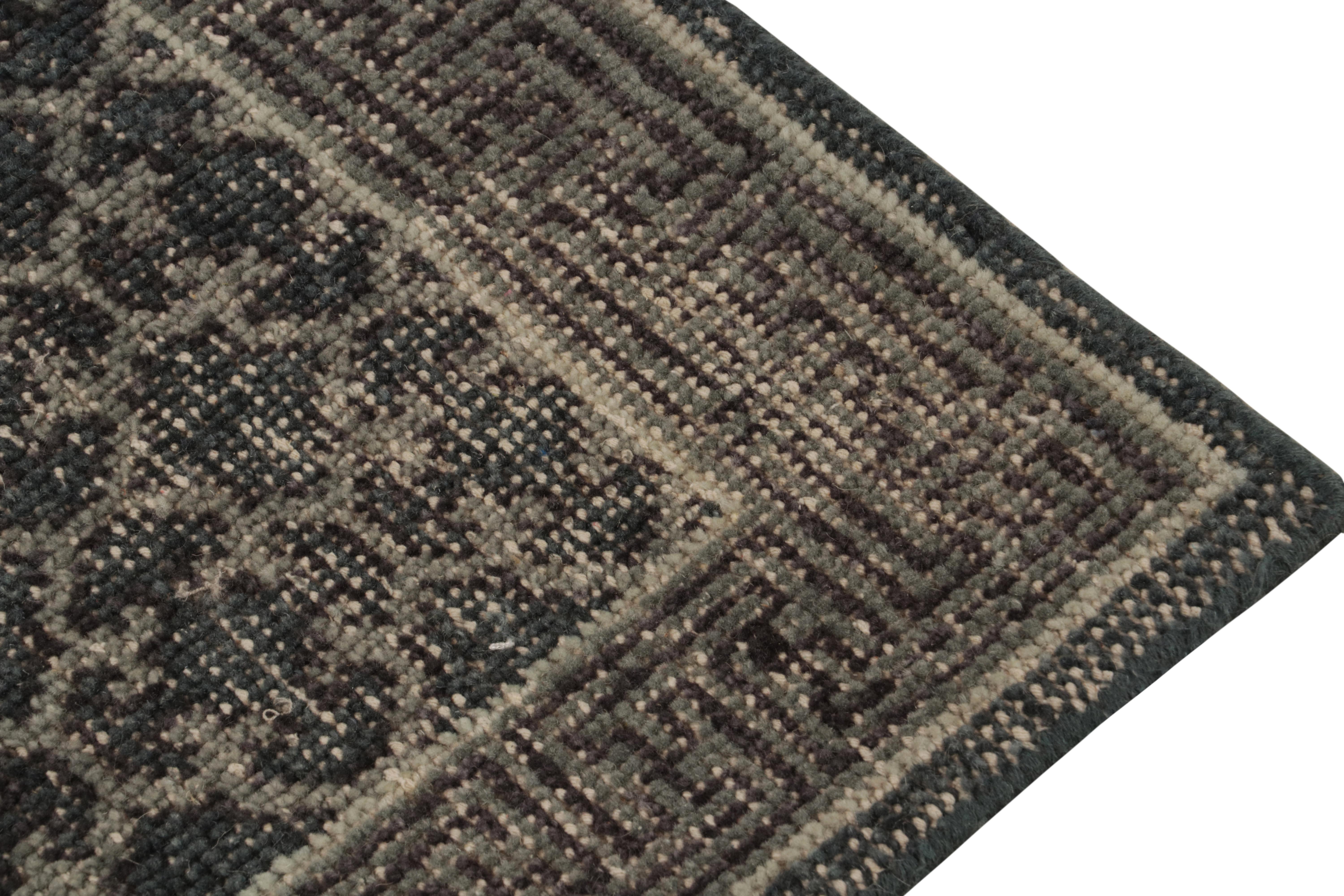 Rug & Kilim’s Distressed Khotan Style Rug in Blue & Gray Trellis Pattern In New Condition For Sale In Long Island City, NY