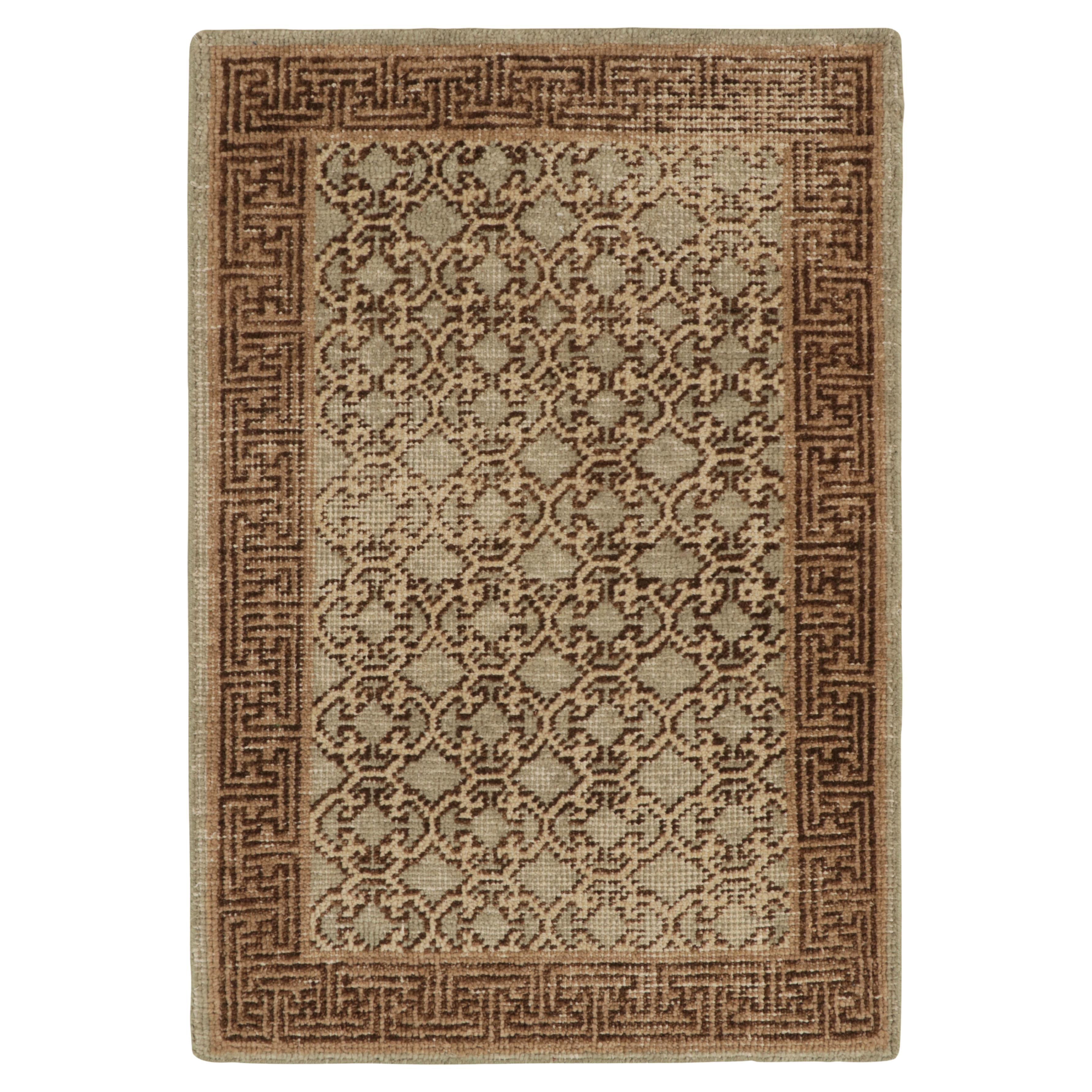 Rug & Kilim’s Distressed Khotan Style Rug in Gray, Beige-Brown Trellis Pattern For Sale