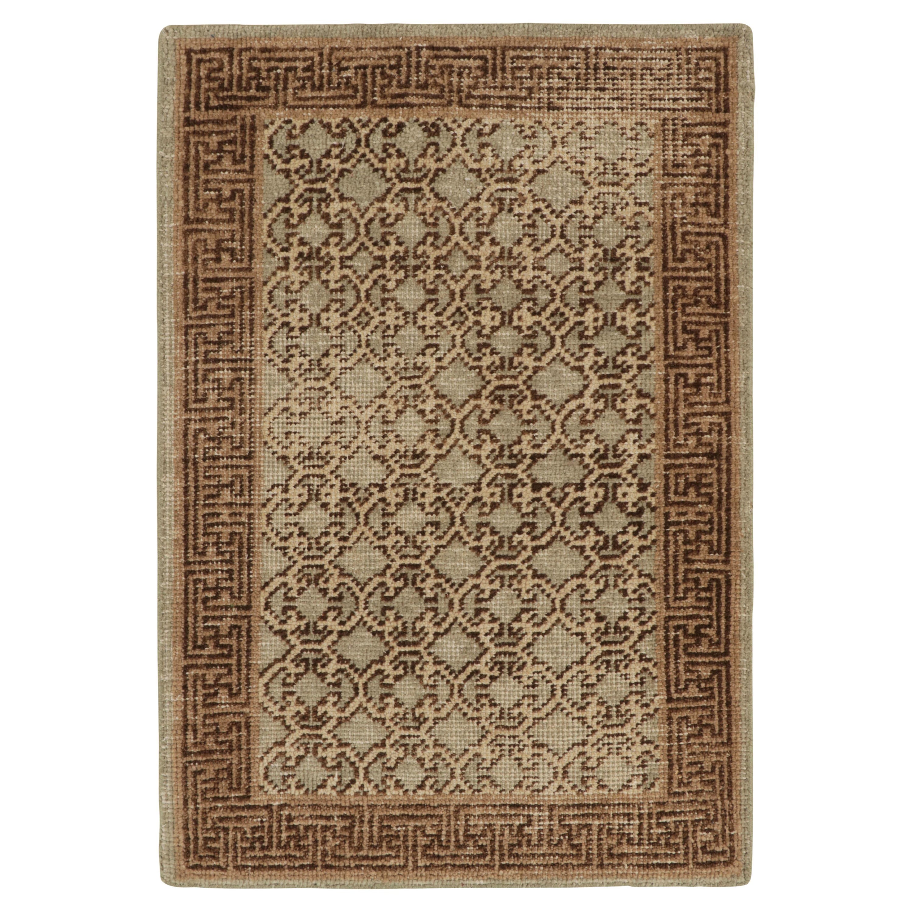 Rug & Kilim’s Distressed Khotan Style Rug in Gray, Beige-Brown Trellis Pattern