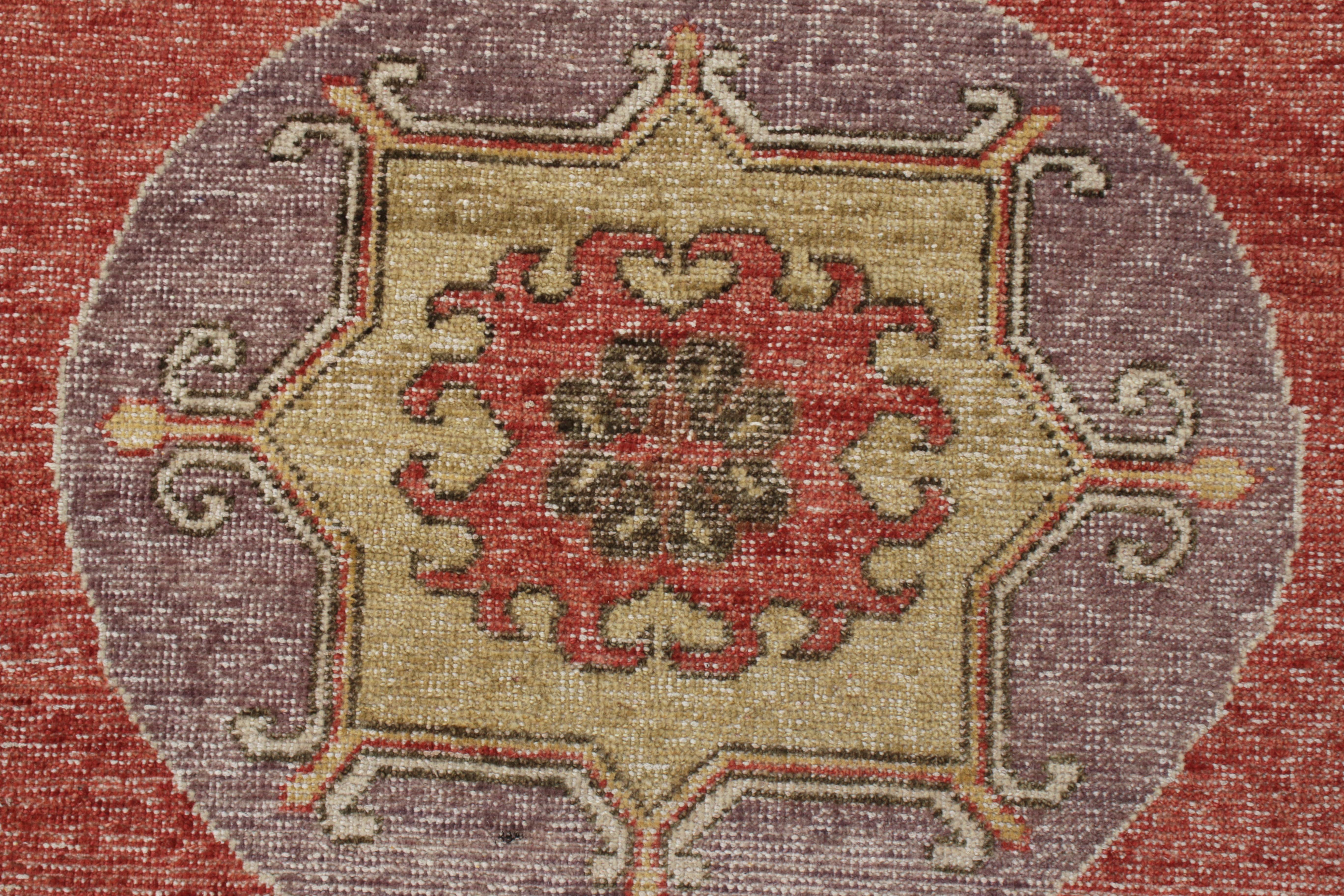 Hand-Knotted Rug & Kilim’s Distressed Khotan Style Rug in Red, Beige-Brown Medallion Pattern For Sale