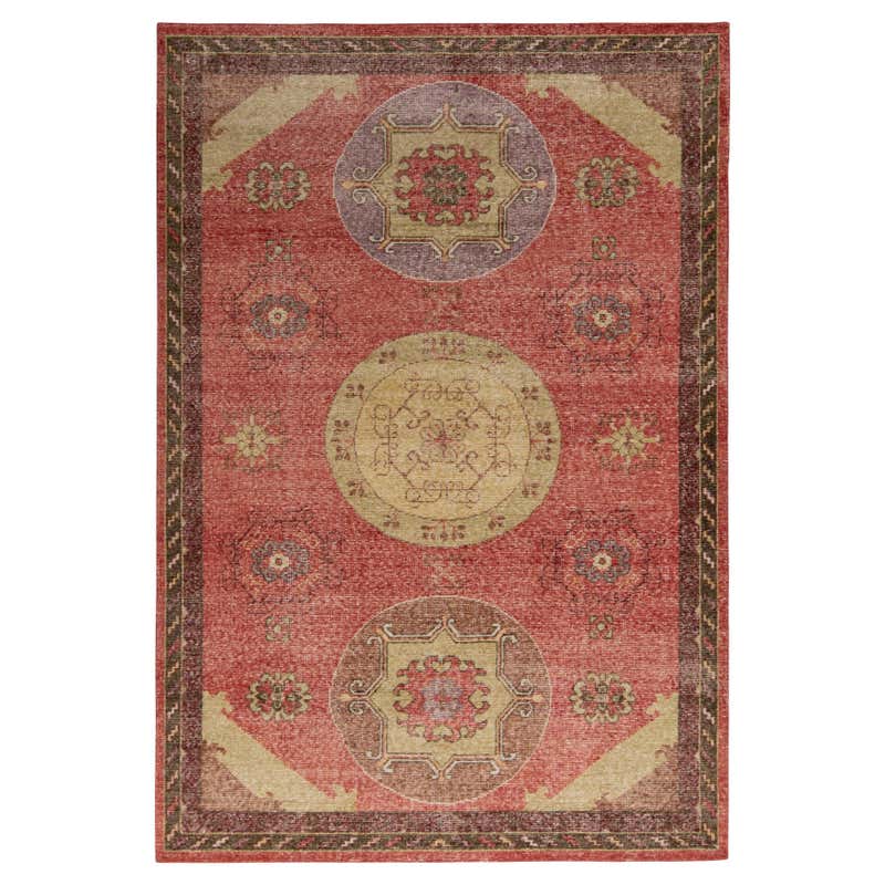 Rug and Kilim's Distressed Classic Beige Brown Red Rug Medallion, Style ...