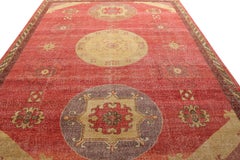 Rug & Kilim’s Distressed Khotan Style Rug in Red, Beige Medallion Pattern