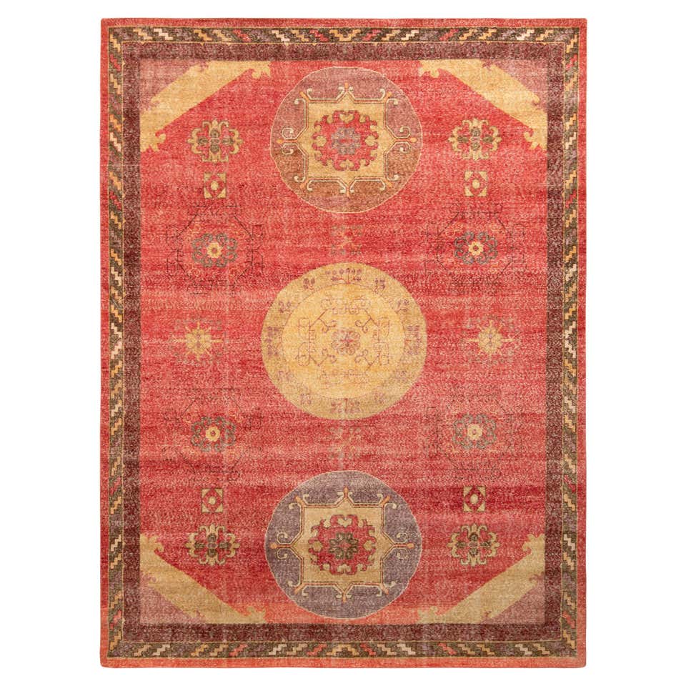 Rug and Kilim's Distressed Classic Beige Brown Red Rug Medallion, Style ...