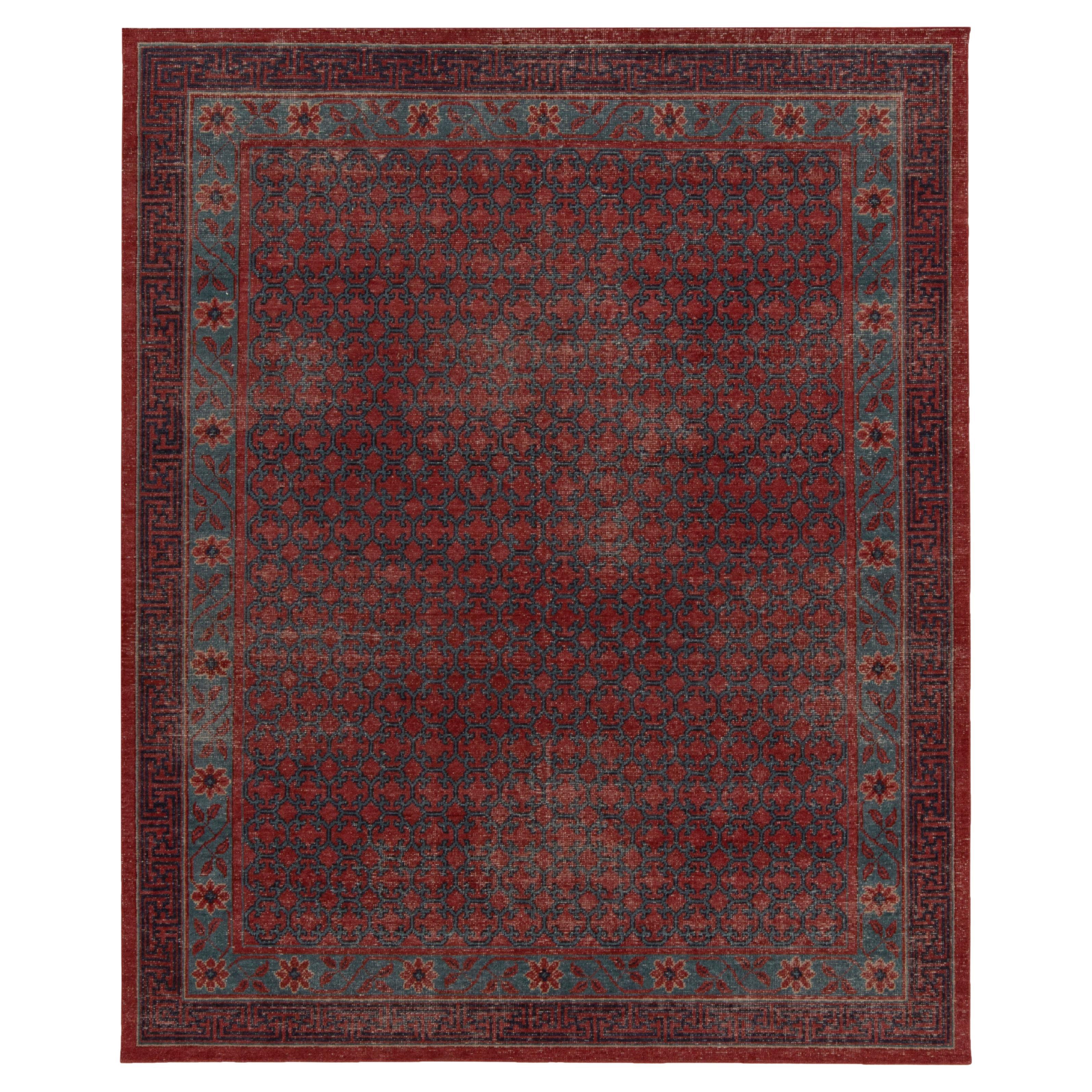 Teppich & Kilims Distressed Khotan-Teppich im Stil von Teppich in Rot und Blau mit Spaliermuster