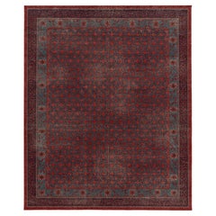 Rug & Kilim’s Distressed Khotan Style Rug in Red & Blue Trellis Pattern