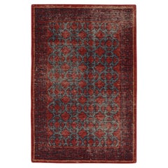 Rug & Kilim’s Distressed Khotan Style Rug in Red & Blue Trellis Pattern