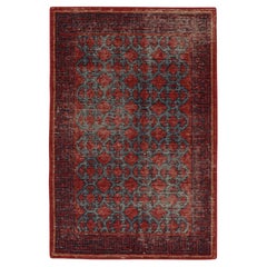 Tapis & Kilims - Tapis de style Khotan vieilli en rouge et bleu à motif de treillis