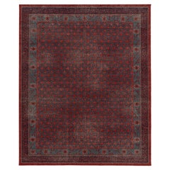 Rug & Kilim’s Distressed Khotan Style Rug in Red & Blue Trellis Pattern